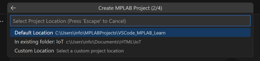 プロジェクトのパスを入力します