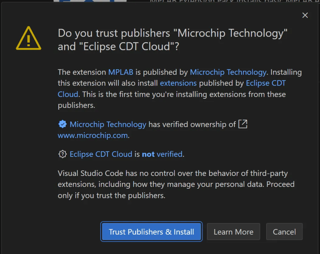 ダイアログが表示された画面