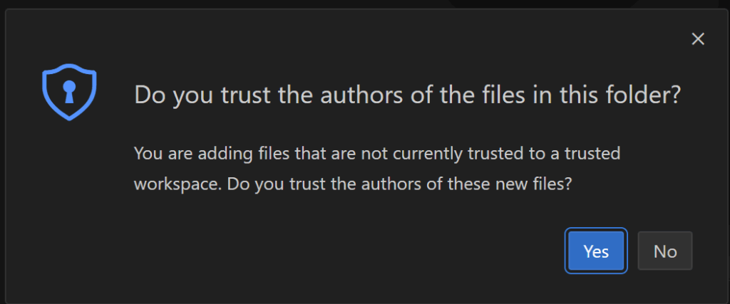 ダイアログはYesをクリック